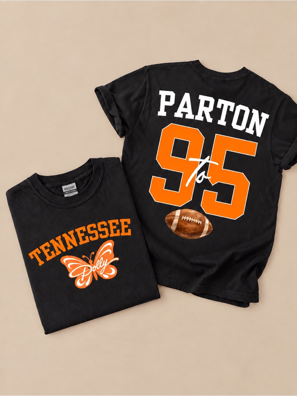 Gildan Black Tennessee Dolly Parton Football Tee with Orange Graphics
